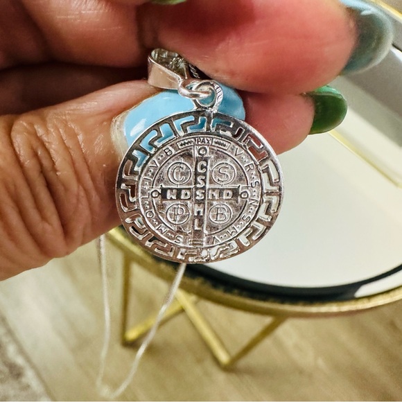 Sterling Silver 925 Pendant, Necklace Greco Style Solid Saint Benedict Protector - Picture 9 of 11